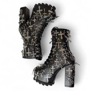 The Ultimate Gothic Witchy Charm Covered Platform Boots (NWOB) | Widow
